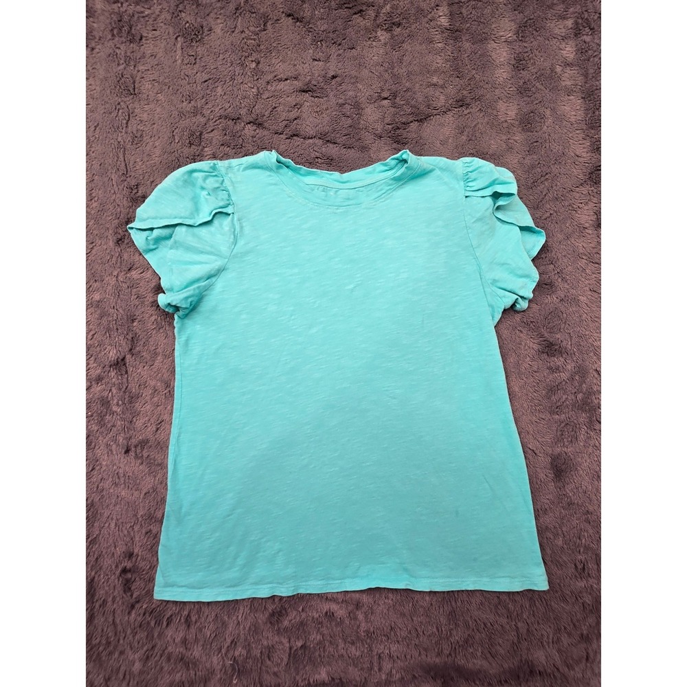 St Johns Bay Womens Turquoise Cotton‎ Slub Ruffle Flutter Sleeve Tee Shirt L